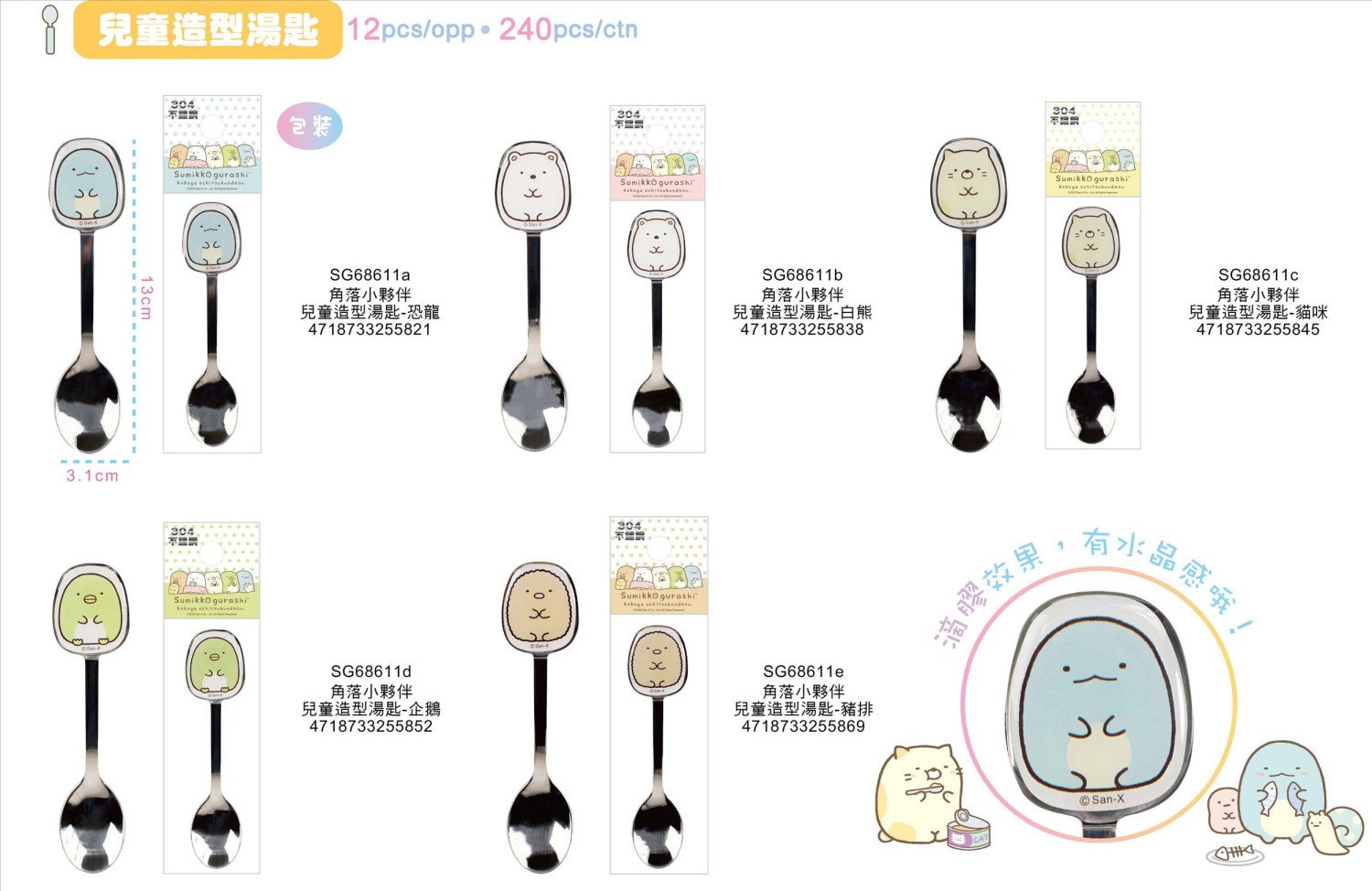 a恐龍-   4718733255821  /  b白熊-   4718733255838  /  c貓咪-   4718733255845  /  d企鵝-   4718733255852  /  e豬排-   4718733255869