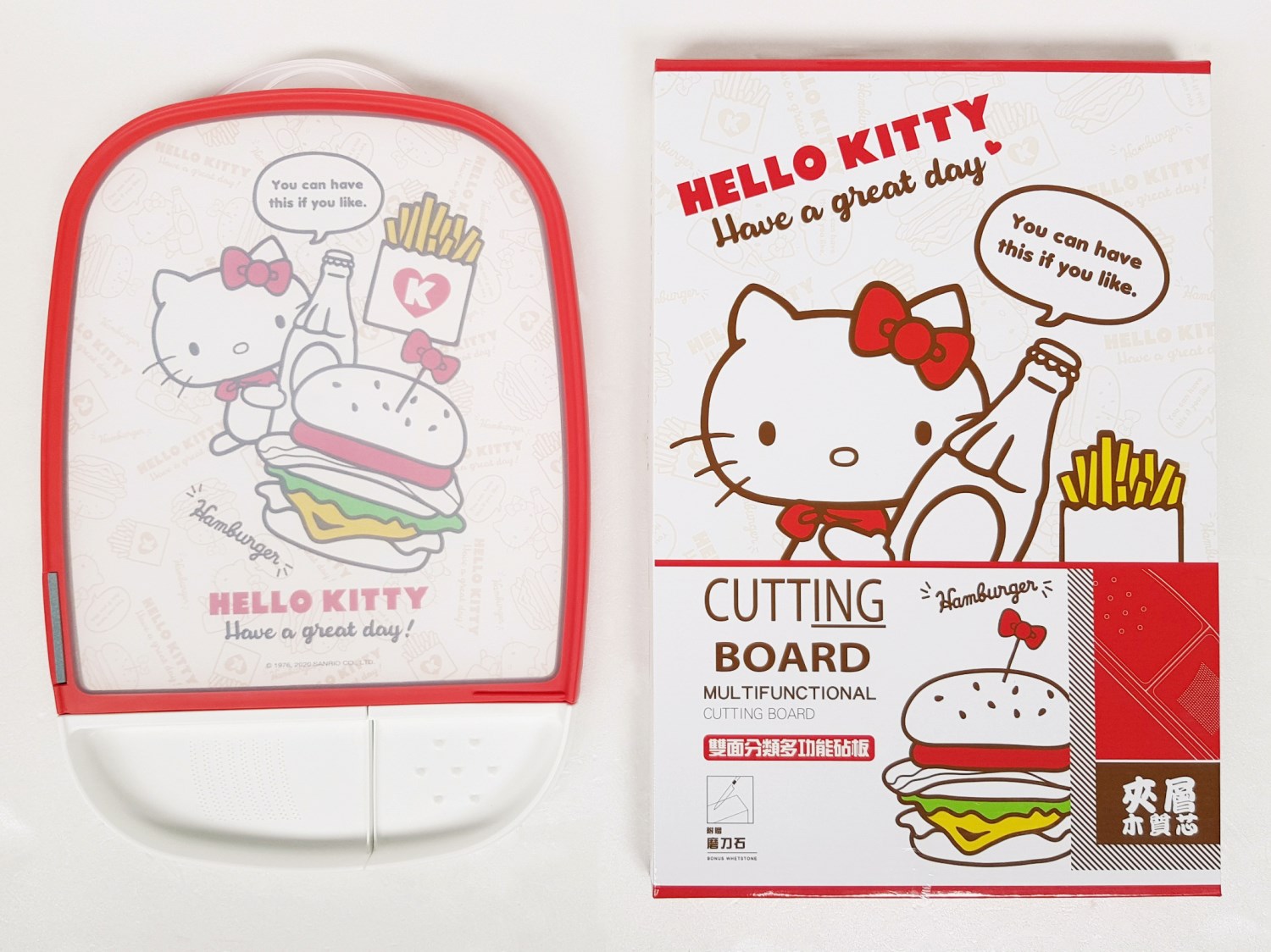 三麗鷗系列 Hello Kitty凱蒂貓  雙面多功能砧板 -  KT-1671(復古)粉  . KT-1672(美食)紅