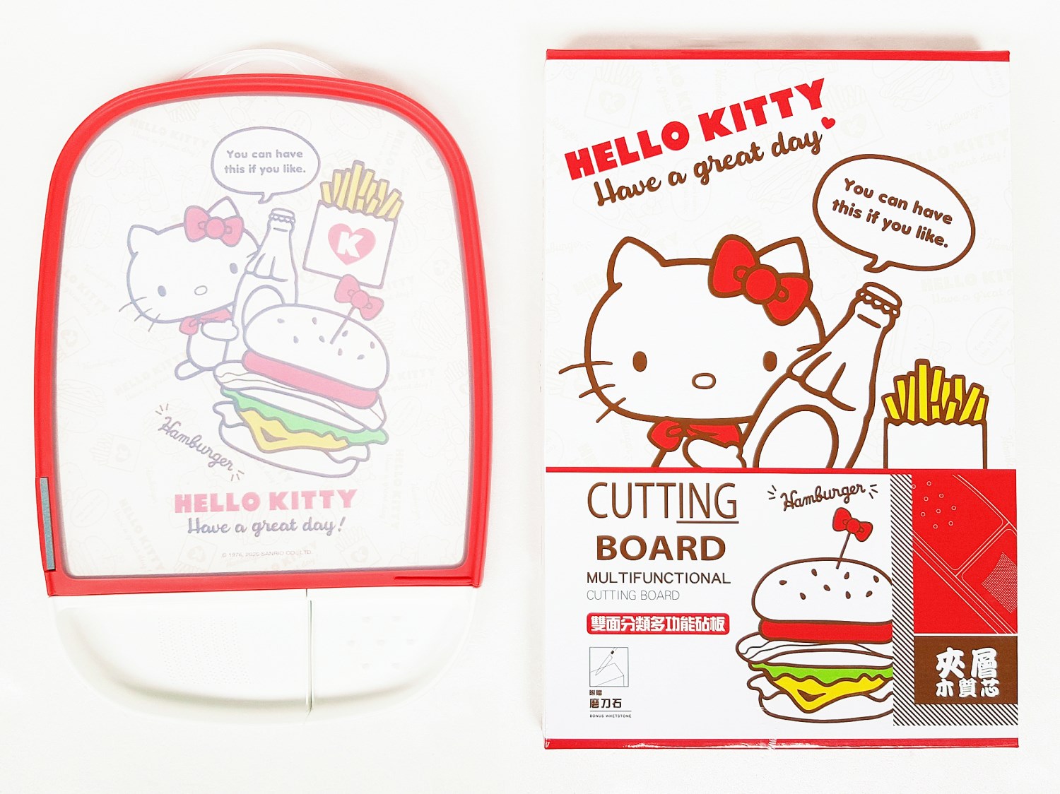 三麗鷗系列 Hello Kitty凱蒂貓  雙面多功能砧板 -  KT-1671(復古)粉  . KT-1672(美食)紅