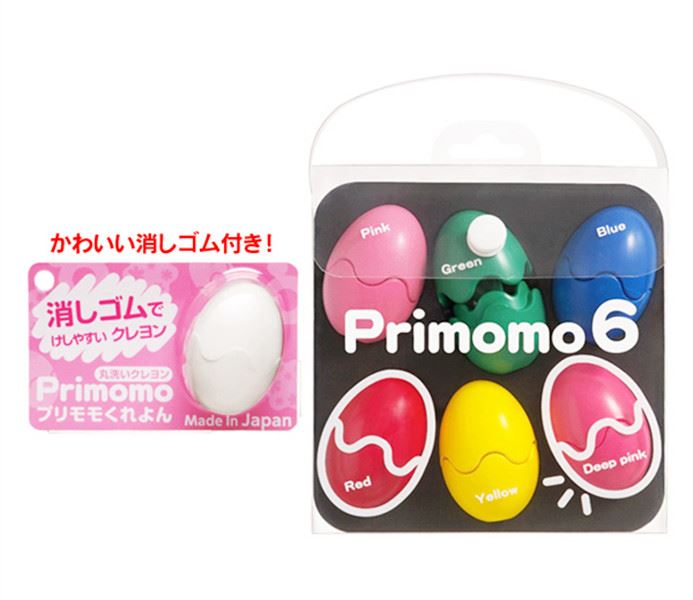 日本製 Primomo 安全無毒兒童蠟筆(蛋形 6色)  4964594710577