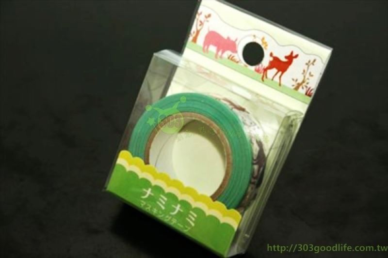 日本製  和紙膠帶 TM00099 綠底森林動物    4938325424347