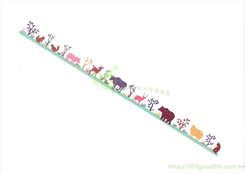 日本製  和紙膠帶 TM00099 綠底森林動物    4938325424347