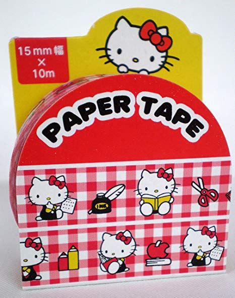 三麗鷗 Hello Kitty 凱蒂貓.卡其. 紅格.文具和紙膠帶  H3845. 15mm     4901610579282