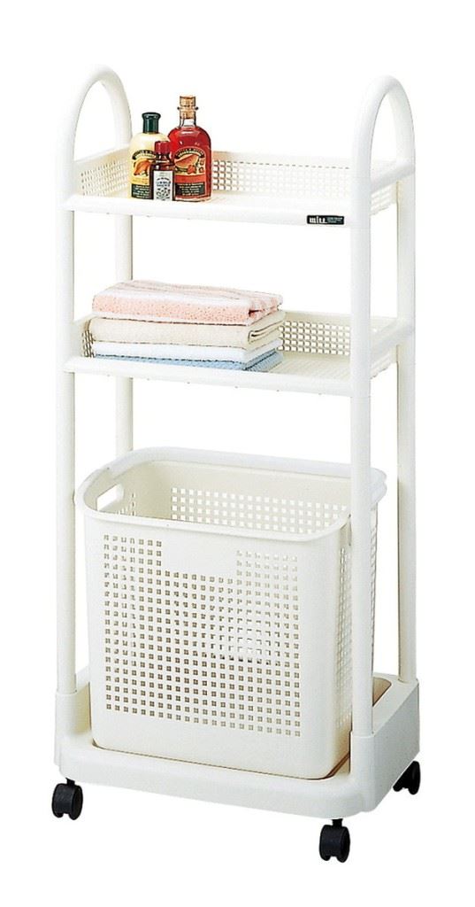 日本製  7404  3層洗衣籃附輪-白   4974908740411