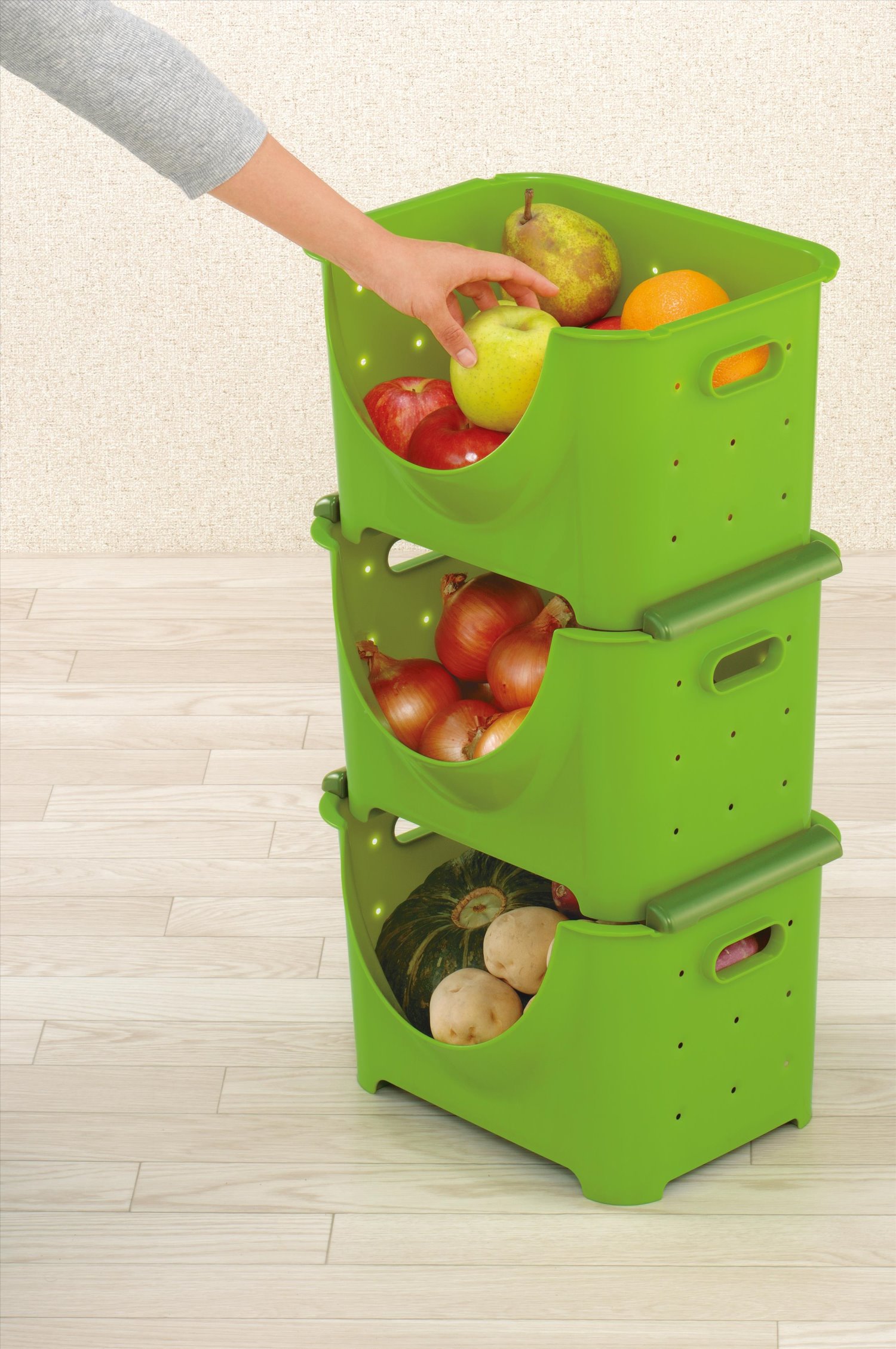 日本製  inomata 1261 可疊式多用途置物收納籃(大) -綠/ -白 / -咖 ~需預定