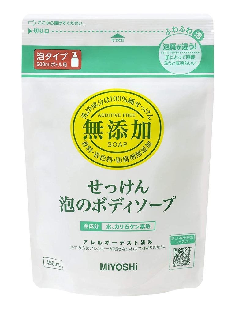 日本製  MIYOSHI  無添加泡泡沐浴皂  (補充包)  450ml - 要搭配泡泡瓶使用 / 沐浴補充包    4537130100745