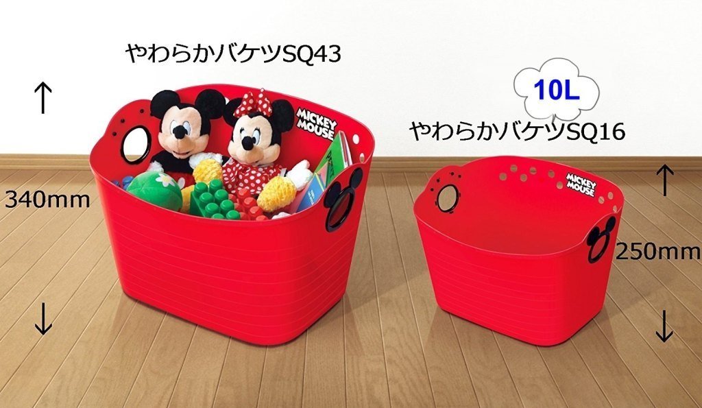 日本製  Disney  迪士尼系列   Mickey Mouse  米奇 . 維尼  SQ16 收納置物籃10 L - 米奇-紅  . 維尼-咖 