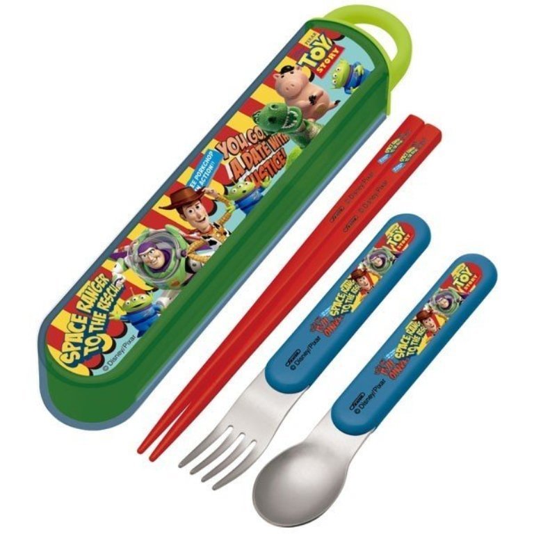 日本製 迪士尼Disney玩具總動員 抽取式隨身環保 湯匙+筷子+收納盒3件組 4973307283826