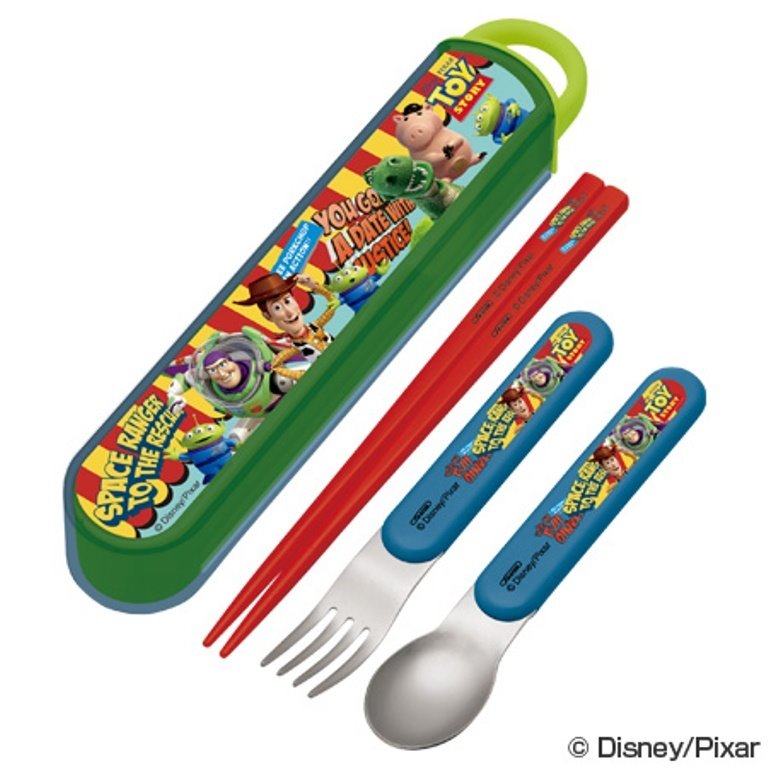 日本製 迪士尼Disney玩具總動員 抽取式隨身環保 湯匙+筷子+收納盒3件組 4973307283826
