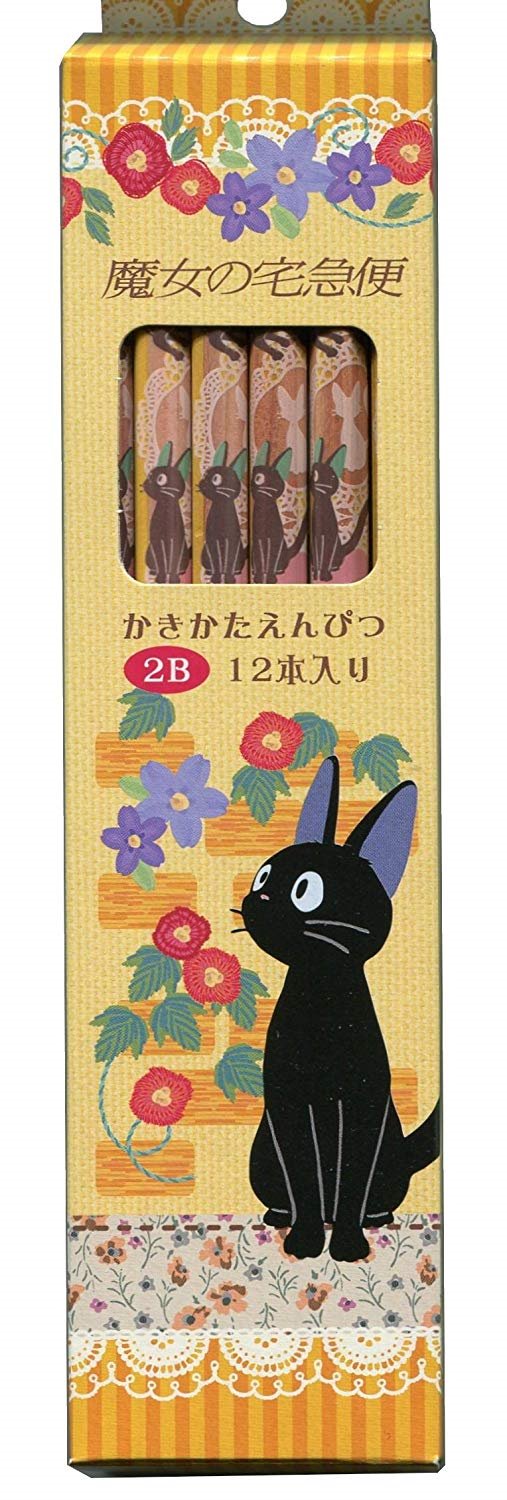 日本製 宮崎駿TOTORO龍貓 .魔女宅KIKI&JIJI 2B鉛筆12入/盒~ 1115-2 水彩風 /幸運草 /白貓百合/花邊圖案 