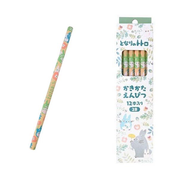 日本製 宮崎駿TOTORO龍貓 .魔女宅KIKI&JIJI 2B鉛筆12入/盒~ 1115-2 水彩風 /幸運草 /白貓百合/花邊圖案 