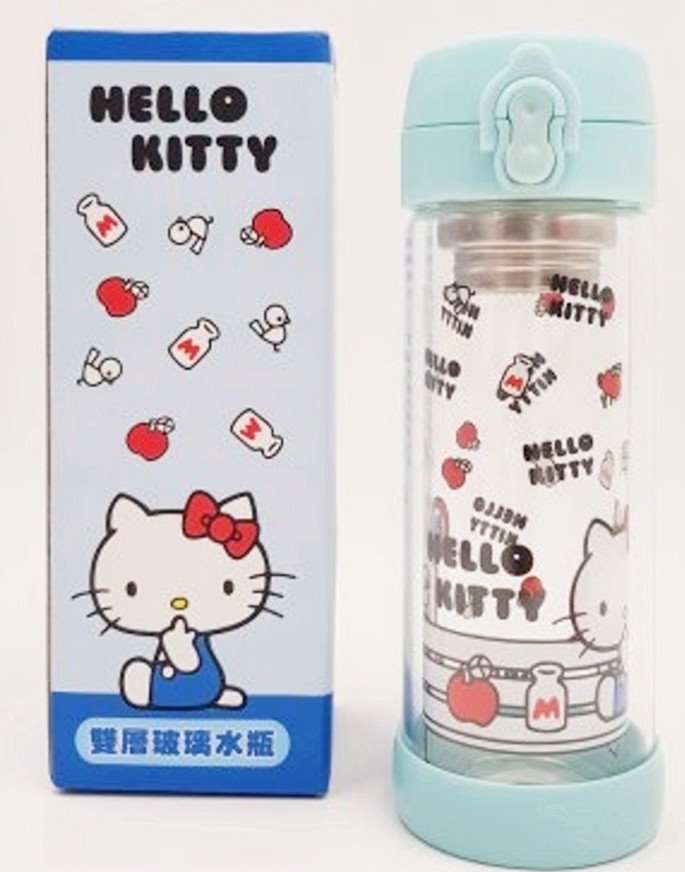 三麗鷗系列  Hello Kitty 凱蒂貓  雙層玻璃水壺 . 彈蓋雙層玻璃水壺300ml ~ KT-1416 -粉 / KT-1417-藍