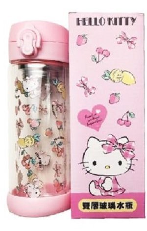 三麗鷗系列  Hello Kitty 凱蒂貓  雙層玻璃水壺 . 彈蓋雙層玻璃水壺300ml ~ KT-1416 -粉 / KT-1417-藍