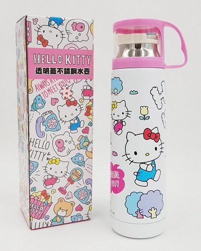 三麗鷗系列  Hello Kitty凱蒂貓  透明蓋不鏽鋼水壺480 ml ~  KT-D-1478-聚會篇  /  KT-A-1479 -世界風 