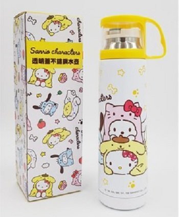 三麗鷗系列  Hello Kitty凱蒂貓  透明蓋不鏽鋼水壺480 ml ~  KT-D-1478-聚會篇  /  KT-A-1479 -世界風 