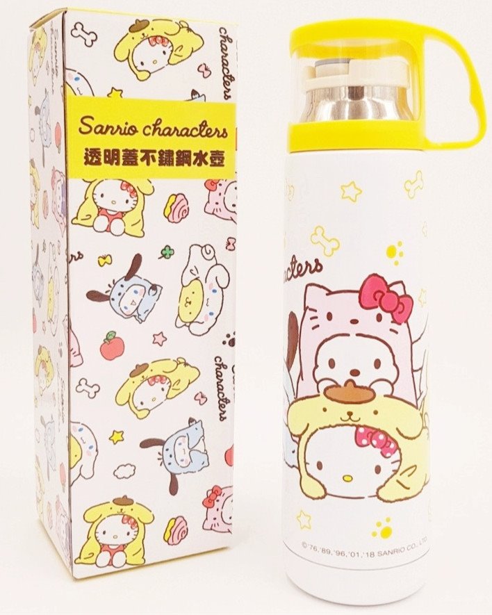 三麗鷗系列  Hello Kitty凱蒂貓  透明蓋不鏽鋼水壺480 ml ~  KT-D-1478-聚會篇  /  KT-A-1479 -世界風 