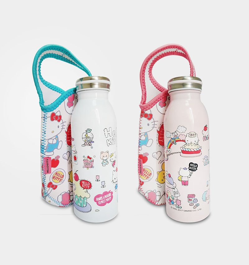 三麗鷗系列  Hello Kitty 凱蒂貓 保溫不鏽鋼牛奶瓶布套組450ml  ~ KT-45-1516-粉 / - KT-A-1517-心-白