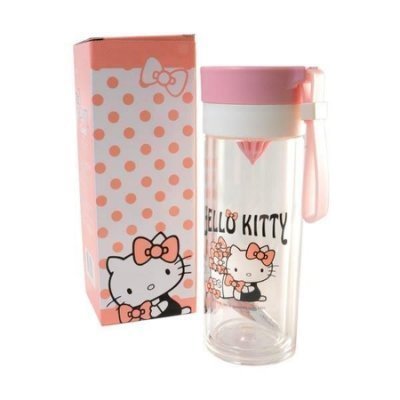 三麗鷗系列  Hello Kitty 凱蒂貓 雙層耐熱玻璃檸檬瓶  360 ml ~ 紅  /  -粉 