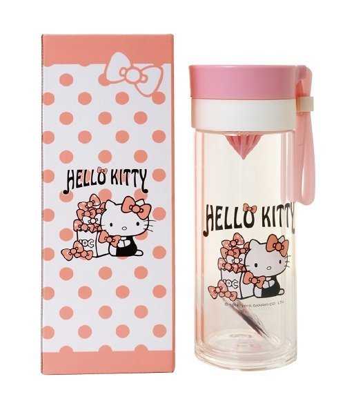 三麗鷗系列  Hello Kitty 凱蒂貓 雙層耐熱玻璃檸檬瓶  360 ml ~ 紅  /  -粉 
